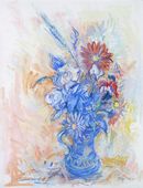 Fleurs et vase bleu